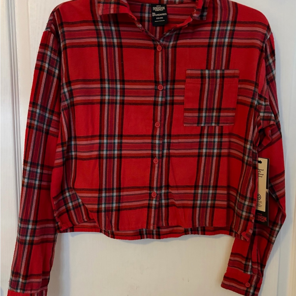 Red Plaid Button-Up Shirt‎
